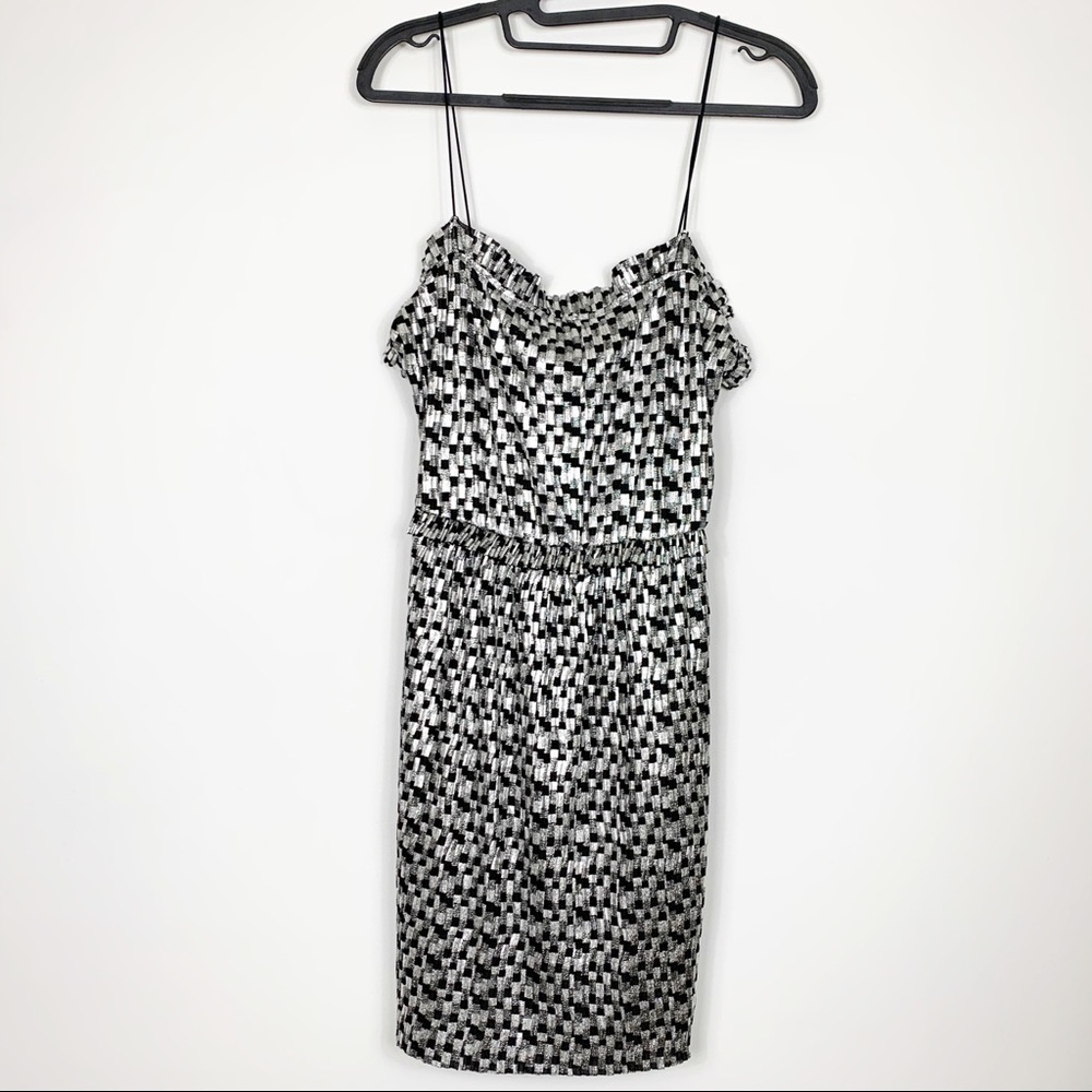 Zara Metallic Silver & Black Night Out Dress Small - Picture 6 of 13